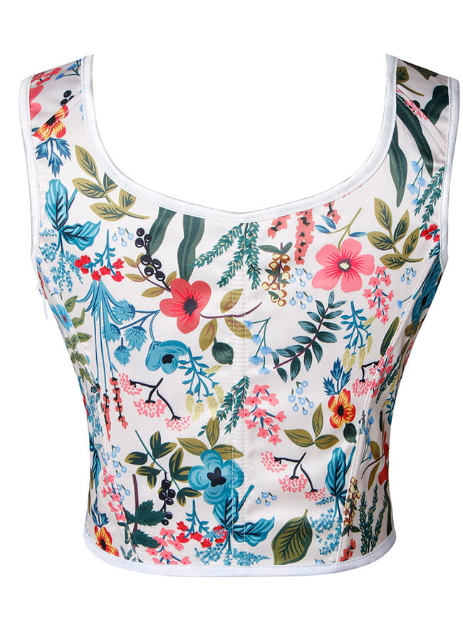 Vintage Renaissance Floral Boned Straps Bustier Vest Corset Top