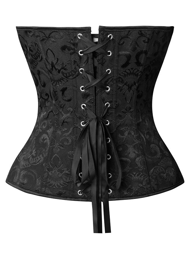 Gothic Retro Satin Elegant Waist Cincher Strapless Overbust Plaid Corset Bustier Tops Back View