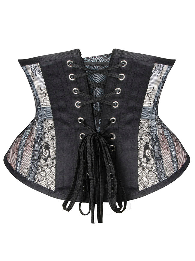 Elegant Women Black Mesh Gothic Waist Cincher Underbust Corset Back View