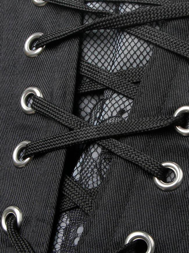 Black Mesh Punk Lace Up Underbust Corset Bustier Detail View-1