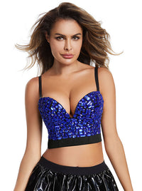 Women's Spaghetti Straps Rhinestone Push Up Bra Clubwear Party Crop Top Main Image