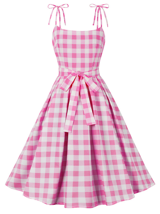 Charmian Women's 1950s Vintage A-Line Bowknot Spaghetti Strap Rockabilly Dress Pink Main Image