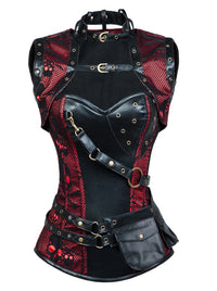 Retro Gothic Spiral Steel Boned Brocade Steampunk Bustiers Corset with Jacket and Belt