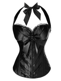 Burlesque Vintage Fashion Classic Satin Halter Bustier Corset Top with Zipper Main Image