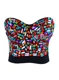 Colorful Rhinestone Push Up Bra Clubwear Party Bustier Crop Top Main Image