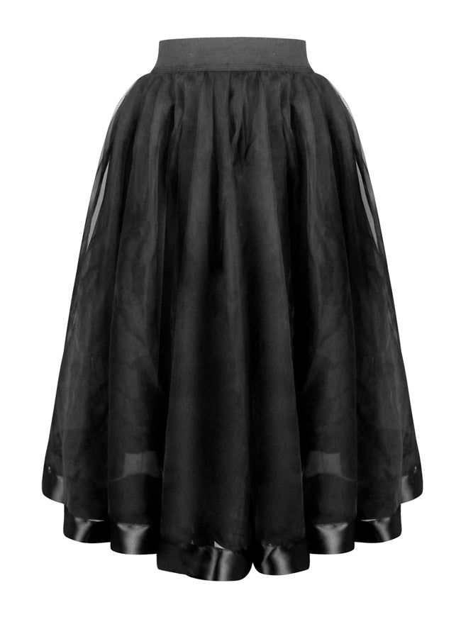 Casual Double Layer Elastic Waist Band Knee Length High Waist Tulle Skirt