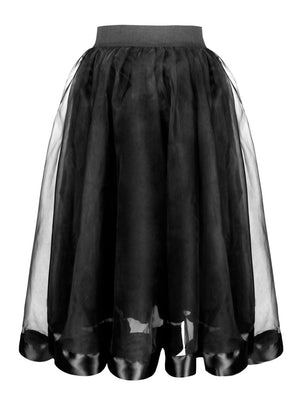 Gothic Double Layer Tulle Pleated Skirt A-line Tutu Midi Skirt