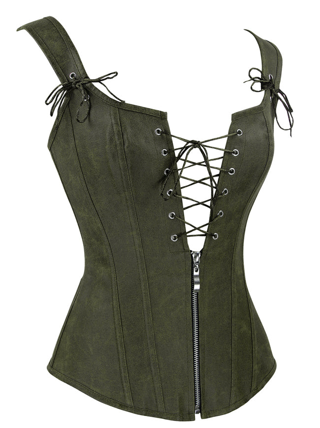 Vintage Renaissance Lace Up Bustier Corset with Garters Side View