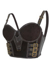 Fashion Charming Women Black Leather Steampunk Buckle Closure Bra Side View