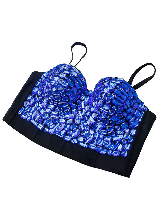 Hot Sale All-match Shiny Royalblue Punk Sweetheart Party Night Wear Going Out Dancing Crop Top  Bra Detail View