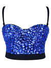 Spaghetti Straps Rhinestone Beaded Push Up Bra Studded Gem Clubwear Party Bustier Crop Top Main Image