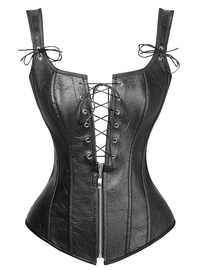 Renaissance Steampunk Vintage Faux Leather Bustier Corset Main Image