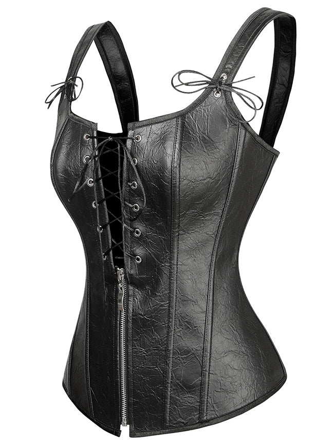 Vintage Renaissance Lace Up Bustier Leather Corset with Garters Side View