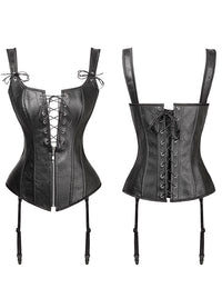 Vintage Renaissance Front Lace Up Bustier Corset with Garters Detail View