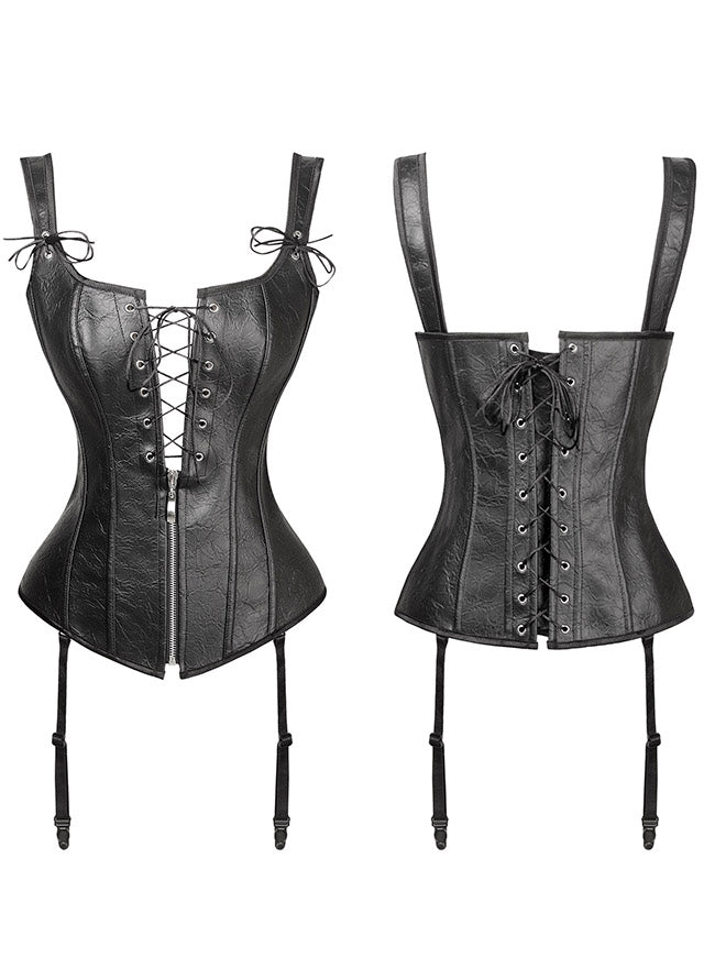 Vintage Renaissance Front Lace Up Bustier Corset with Garters Detail View