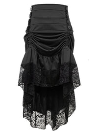 Steampunk Victorian Gothic Lace Trim Ruffled High Low Skirt Main Image