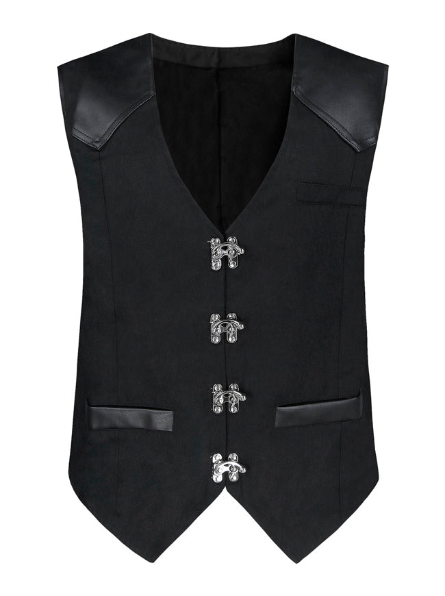 Steampunk Victorian Faux Leather Patchwork Waistcoat Casual Vest Main Image