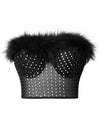 Charmian Women's Strapless Feather Sequin Mesh Bustier Crop Top Push Up Tube Top Main Image