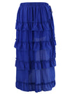 Women's Steampunk Cyberpunk High Low Ruffle Maxi Skirt Blue Back View