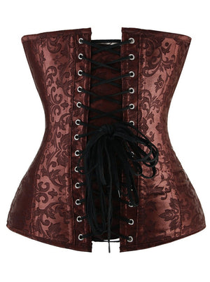 Elegant Vintage Brocade Steampunk Sweetheart Spiral Steel Boned Overbust Corset Tops Back View