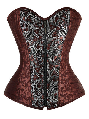 Brocade Steampunk Embroidery Zipper Steel Boned Overbust Corset