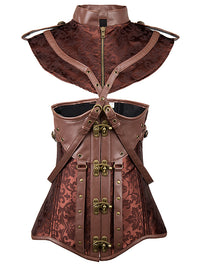 Steampunk Faux Leather Jacquard Underbust Corset with Shrug Main View