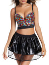 Women's Spaghetti Straps Rhinestone Beaded Clubwear Bustier Crop Top Bra Main Image