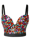 Lovely Lady Colorful Rhinestone Beaded Spaghetti Straps Corset Tops Bra Detail View