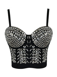 Steampunk Spaghetti Strap Studs Rivets Beaded Clubwear Push Up Bustier Crop Top Bra Main Image