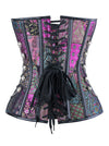 Women's Gothic Jacquard Spiral Steel Boned Busk Closure Overbust Corset with Chains Purple Back View