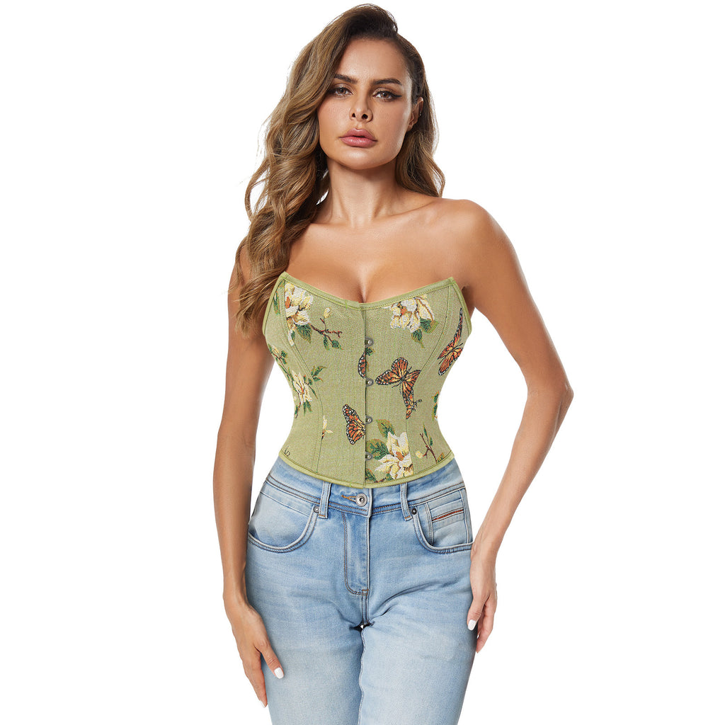 Renaissance Sweetheart Overbust Floral Brocade Corset Bustier Crop Top Main View