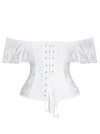 Fashion Elegant Classical Retro High Quality Women White Lace Punk Plastic Boned Off Shoulder Corset Tops Back View