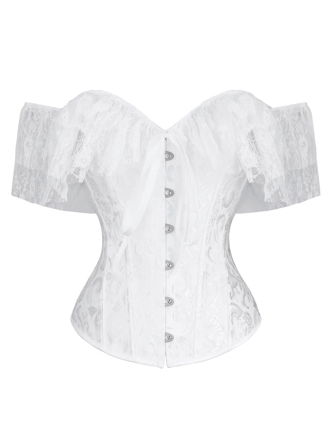 Elegant Vintage Bride Off Shoulder Jacquard Lace Overbust Corset