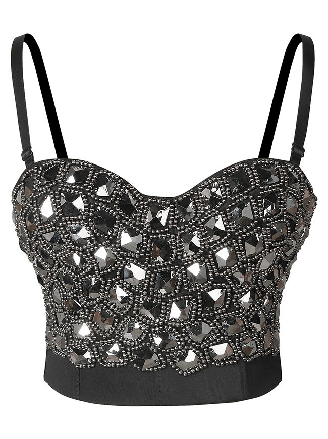 Punk Rhinestone Beaded Shimmer Diamond Party Bustier Crop Top