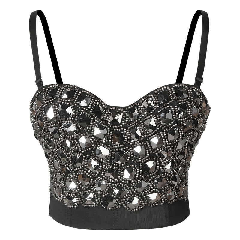 Punk Rhinestone Beaded Shimmer Diamond Party Bustier Crop Top