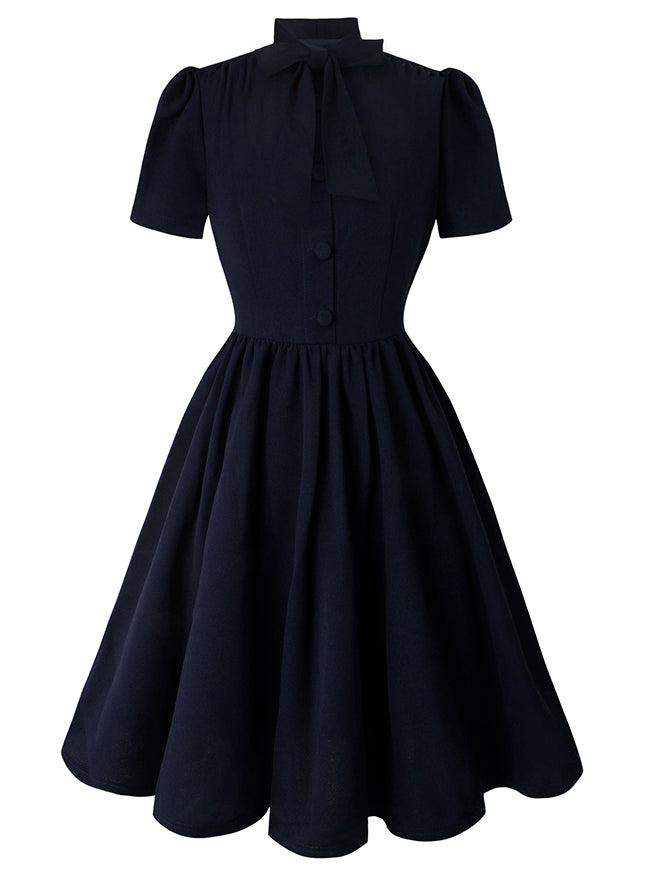 KILLREAL Women's 1950s Vintage Business Casual Office Work A-Line Dress Navy Blue Main Image