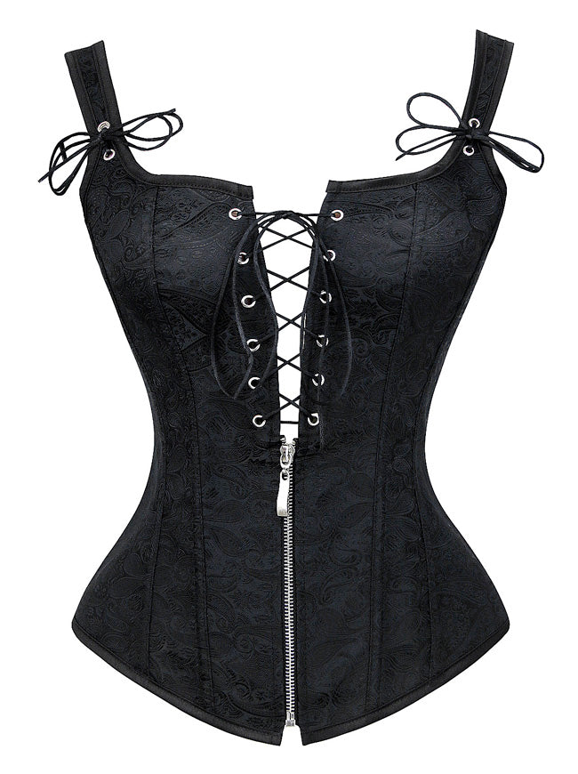 Renaissance Lace Up Vintage Boned Bustier Corset with Garters