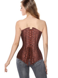 Fashion High Quality Casual All-match Lady Brocade Long Torso Hourglass Body Shapewear Overbust Plus Size Corset Tops Back View