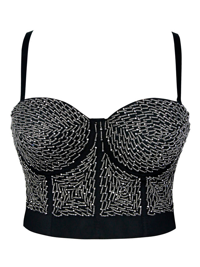 Steampunk Metallic Beaded Push Up Clubwear Bustier Crop Top Bra