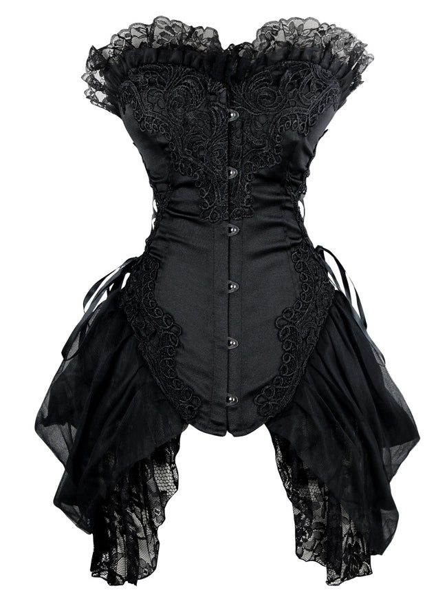 Strapless Floral Embroidery Gothic Corset with Lace Skirt Main Image