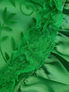 Women's High Quality Cheap Ruffle Floral Organza High Low Party Skirt Green Detail View