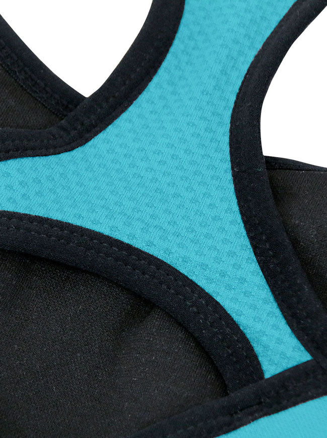 Gymnastics Blue Tank Racerback High Impact Workout Running Sport Bra Detail View