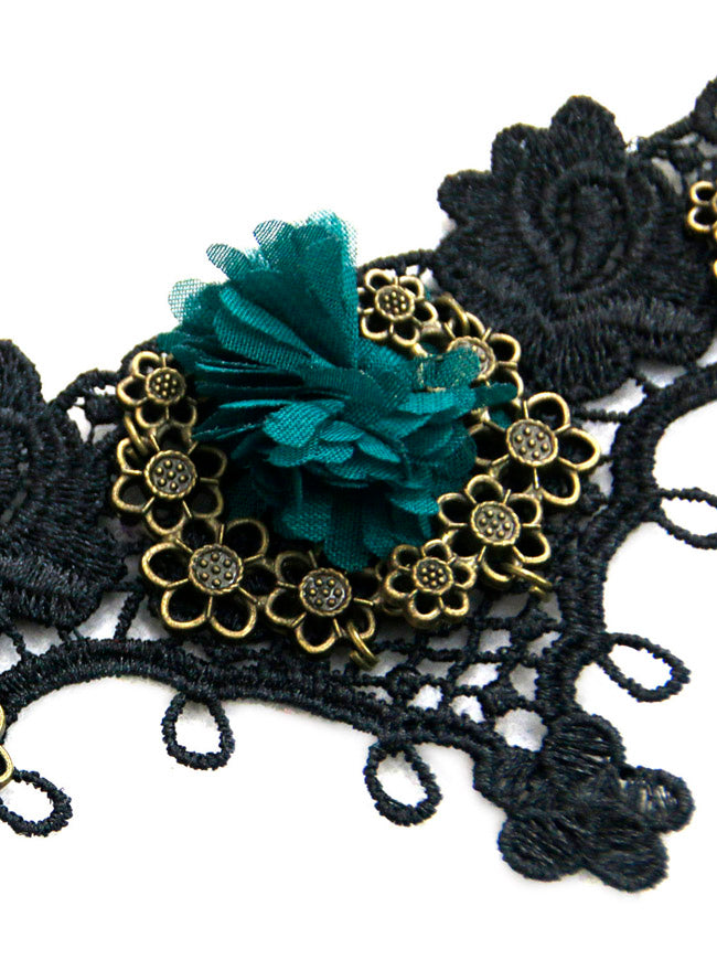 Women's Gothic Lace Choker Beads Chain Pendant Decorative Necklace Accessories Black Detail View