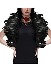 Gothic Feathers Shawl Halloween Cape Accessories with Red Rose Necklace Main Image