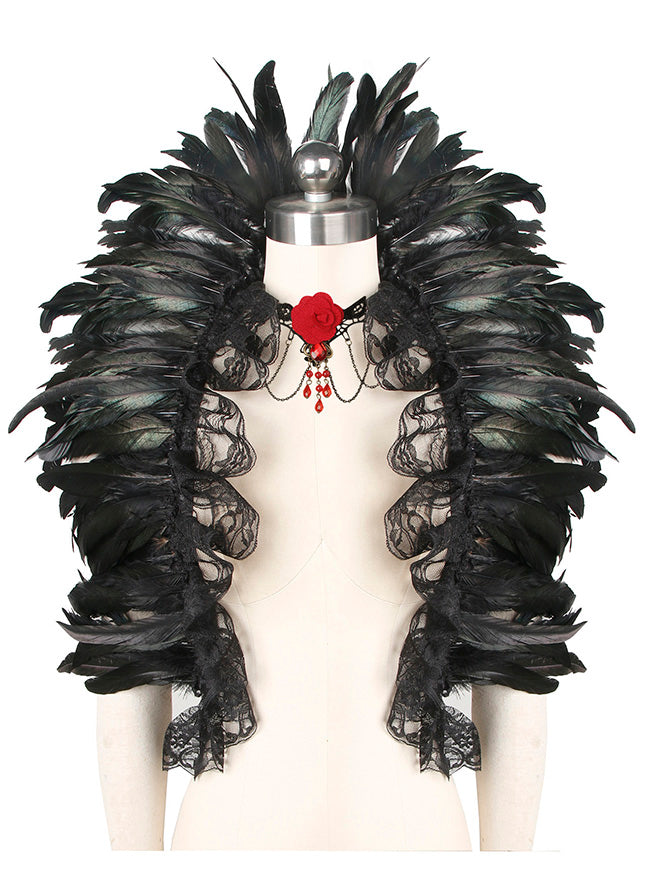 Feather Shawl Maleficent Costume Evil Queen Raven Costume Cosplay with Collar Back View