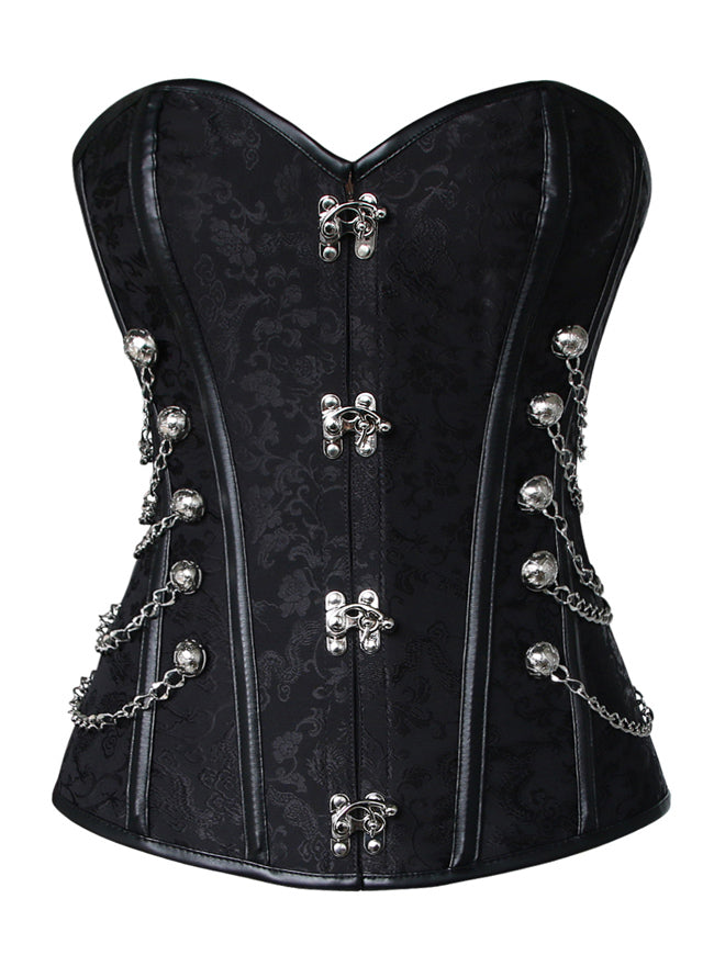 Steampunk Gothic Spiral Steel Bones Brocade Overbust Corset with Chains Main Image