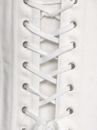 Classical Burlesque Lady White Strapless Long Torso Lace Up Waist Cincher Underbust Corset Tops Detail View