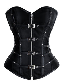 Gothic Punk Satin Boned Zipper Overbust Corset Top with Buckles Main Image