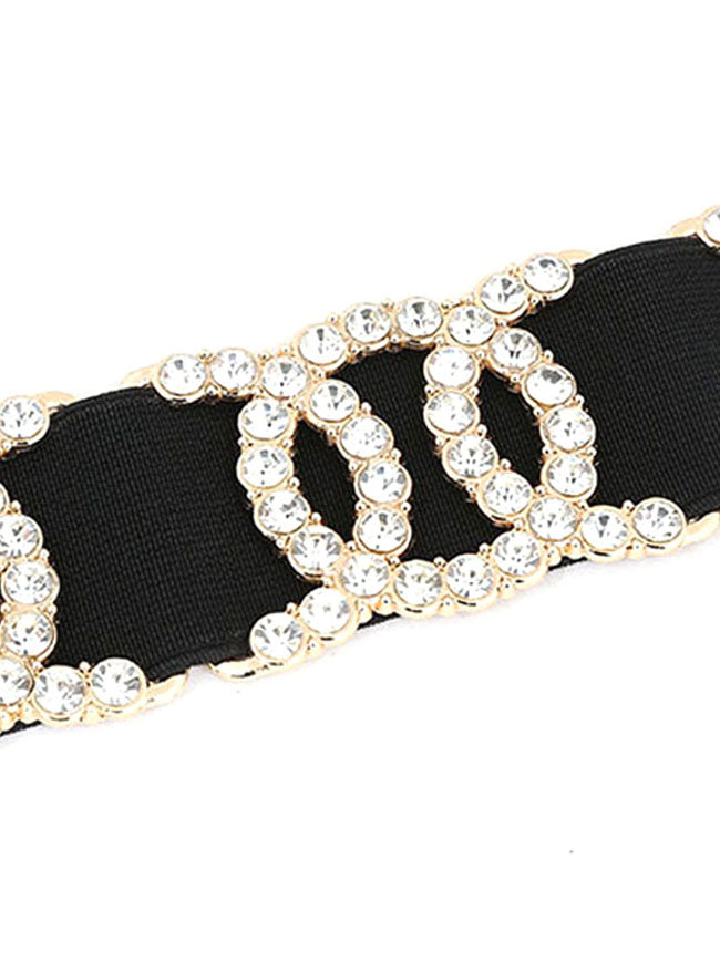 Stylish Rhinestone Elastic Alloy Buckle Waist Belt