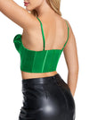 Retro Burlesque Women Green Plastic Boned Spaghetti Straps Tops Back View